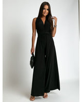 FlairFashion - Ärmelloser Jumpsuit mit V-Ausschnitt – Schwarz