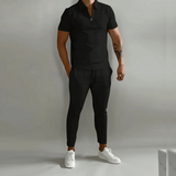 Herren Elegantes Polo Shirt und Hose Set | Stilvoll – Schwarz