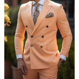 Zweireihiger Herren mit Sechs Knöpfen Hochzeitsgast Anzug | Elegant – Hellorange