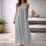 Tamara | Spaghettiträger Maxi Sommerkleid – Hell Grau