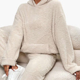 Teddy Hoodie Loungewear für Damen – Beige