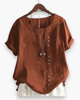 Damen Elegante Kurzarm-Bluse | Unifarben – Braun