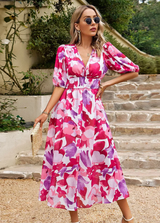 Josette - Midi Kleid Mit Blumenmuster – Rosa