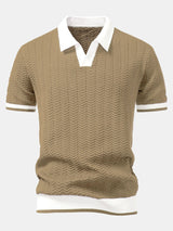Arleno - Strukturiertes Strickpoloshirt mit V-Ausschnitt – Hellbraun