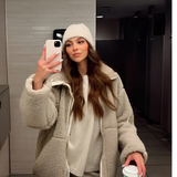 Haisley Flauschige Oversized-Jacke – Braun