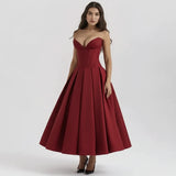 Larissa | Damen Korsett Midi Kleid Besondere Anlässe – Korsett Midi Elegant 2026 – Rot Laarni