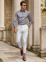 Finn | SlimFit-Stretchhemd in Uni-Farbe – Grau
