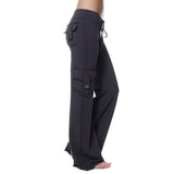 Damen nan lässige Low-Rise Cargo-Loungehose mit weitem Bein, breitem Komfortbund und dekorativen Klappentaschen Drune – Schwarz