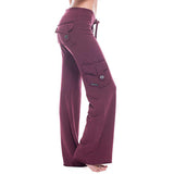 Damen nan lässige Low-Rise Cargo-Loungehose mit weitem Bein, breitem Komfortbund und dekorativen Klappentaschen Drune – Weinrot