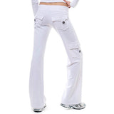 Damen nan lässige Low-Rise Cargo-Loungehose mit weitem Bein, breitem Komfortbund und dekorativen Klappentaschen Drune – Weiß