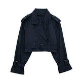 Kurzer Damen-Trenchcoat aus veganem Leder – Marineblau