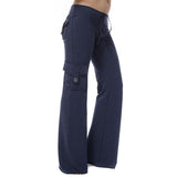 Damen nan lässige Low-Rise Cargo-Loungehose mit weitem Bein, breitem Komfortbund und dekorativen Klappentaschen Drune – Blau