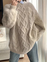 Elayra - Locker Sitzender Strick Pullover – Khaki
