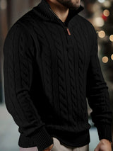 Vasyl – Strickpullover Mit Viertelreißverschluss – Schwarz