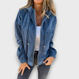 Danna – Cordjacke mit Kapuze und Retro-Charme – Blau