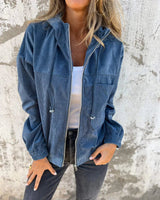 NOYA | Cord-Kapuzenjacke mit Reißverschluss – Blau
