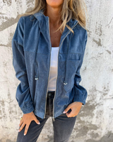 Ella | Damen Cord-Kapuzenjacke – Corduroy Hoodie Jacke – Blau