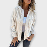 Danna – Cordjacke mit Kapuze und Retro-Charme – Weiß