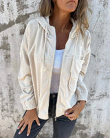 NOYA | Cord-Kapuzenjacke mit Reißverschluss – Weiß