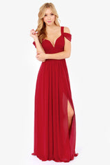 Amanda - Maxikleid mit Blumenfalten – Rotwein
