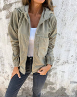 NOYA | Cord-Kapuzenjacke mit Reißverschluss – Grün