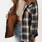 Amira-Karierte Kapuzenjacke – Lässiger Herbst-Look – Dunkelblau