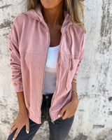 NOYA | Cord-Kapuzenjacke mit Reißverschluss – Rosa