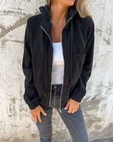 Ella | Damen Cord-Kapuzenjacke – Corduroy Hoodie Jacke – Schwarz