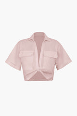 Janice | Stylisches Kurzarm Crop Shirt mit kragen – Rosa