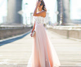 Lucía - Langes Kleid mit floraler Spitze – Rosa