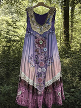 Evabella – Flickwerk-Kunst-Leinen-Tank Kleid – Lila