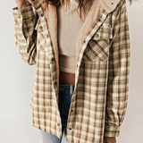 Amira-Karierte Kapuzenjacke – Lässiger Herbst-Look – Khaki