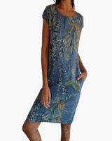 Damen T-Shirt Kleid | Lockeres Sommerkleid mit Print – Dunkelblau