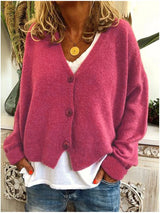 Strickjacke für Damen, Dicker Strick und lässiger Schnitt - Elvarine – Rose