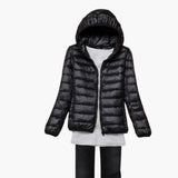 Ultraleichte Daunenjacke mit Kapuze für Damen – Schwarz
