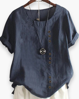 Damen Elegante Kurzarm-Bluse | Unifarben – Dunkelblau