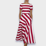 Samantha Damen Maxikleid Gestreift - Handgemacht, Bequem, Ideal Für Sommer & Besondere Anlässe – Rot