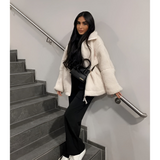 Haisley Flauschige Oversized-Jacke – Creme-Weiß