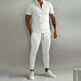 Herren Elegantes Polo Shirt und Hose Set | Stilvoll – Weiß