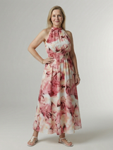 Sylin | Gathered Halter Midi Kleid – Rosa