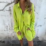 Nora | Lässiges Set aus schlichter Bluse und Shorts – Grün