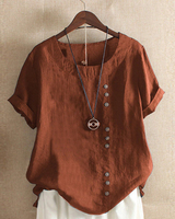 Damen Sommer Blusenshirt | Kurzarm Design mit Knopfleiste – Braun