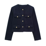 Cove - Lässiger Kurzmantel mit Besatz für Damen – Marineblau