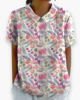 Damen Verspielt Blumendruck Hemdbluse | Locker – Floral Print Weiß