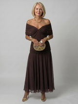 Calen | Off-Shoulder Midi-Kleid – Braun