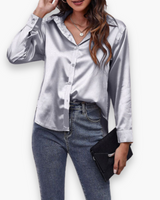 Damen Elegant Langärmelige Bluse | Festliche Blusen für Anlässe – Grau