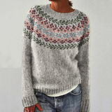 Norweger Grobstrickpullover Damen | Rundhals Langarm Strick – Hellgrau