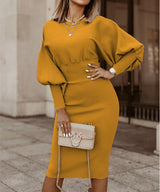 Valeria - Elegantes Midikleid mit Fledermausärmeln und schmaler Passform – Amarillo