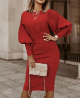 Valeria - Elegantes Midikleid mit Fledermausärmeln und schmaler Passform – Rot