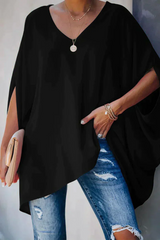 Damen Bluse | weite Form mit V-Ausschnitt – Schwarz